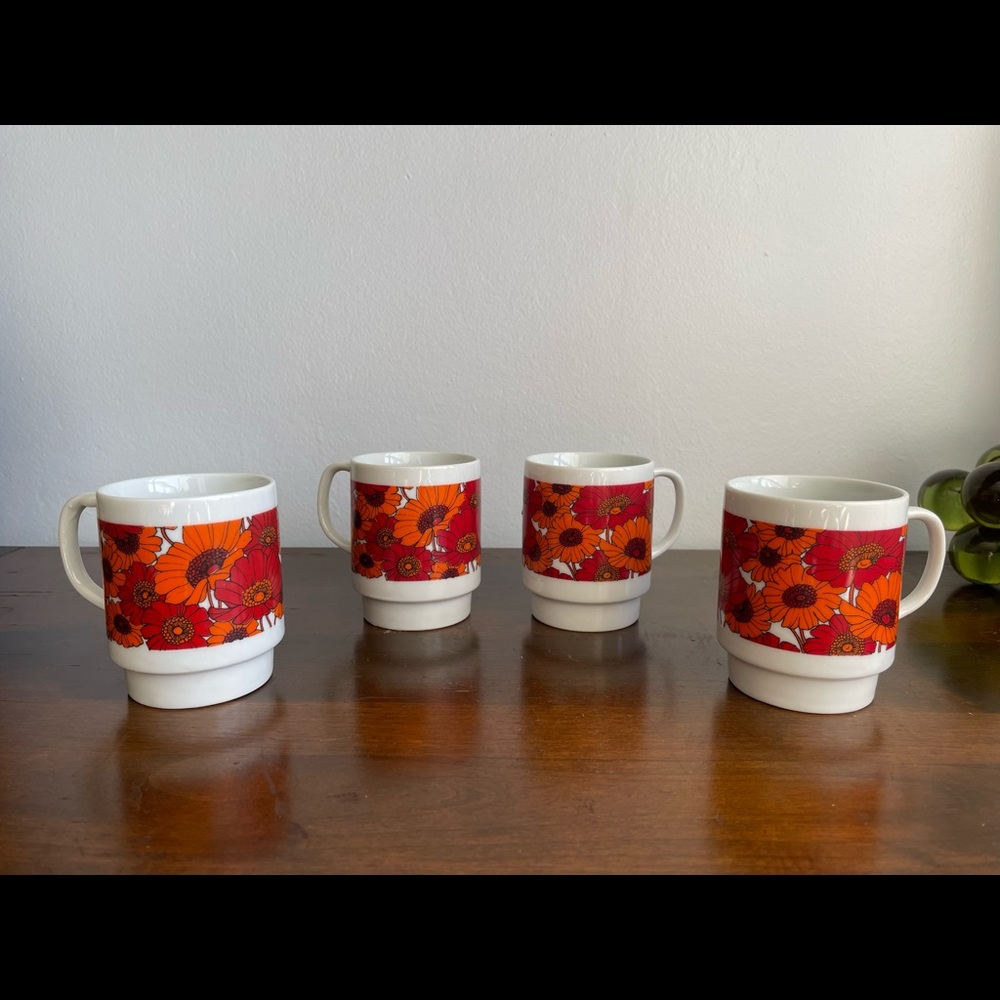 MCM Vintage Floral Stacking Mugs